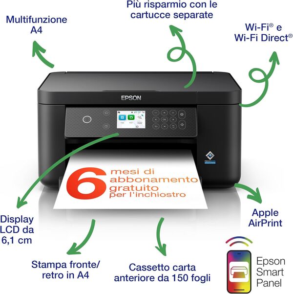 EPSON Expression Home XP-5200 | Imprimante tout-en-un - Impression, Numérisation, Copie - WiFi, WiFi Direct, Recto-verso, Écran LCD 6,1cm, Compacte, 4800x1200 DPI, Encres abordables