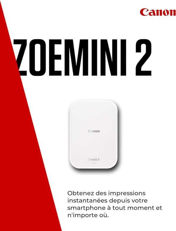 Canon Zoemini 2 Kit d'impression avec Imprimante Portable : Prenez des Photos et Libérez Votre Créativité - Mini Imprimante Photo Portable - Bluetooth 5.0 - Charge Rapide USB-C - Blanc