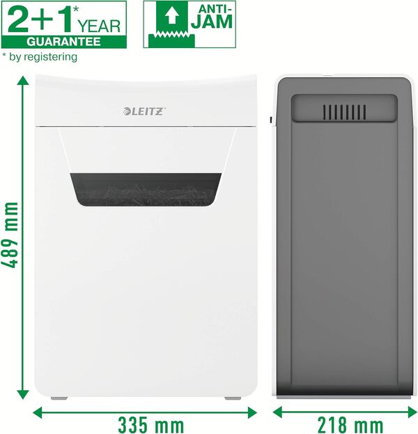 Leitz IQ 80920000 10X Premium - Destructeur de Documents Coupe Croisée Sécurité P4, Capacité 11-10 Feuilles (70-80 grs), Corbeille 18 litres, Blanc