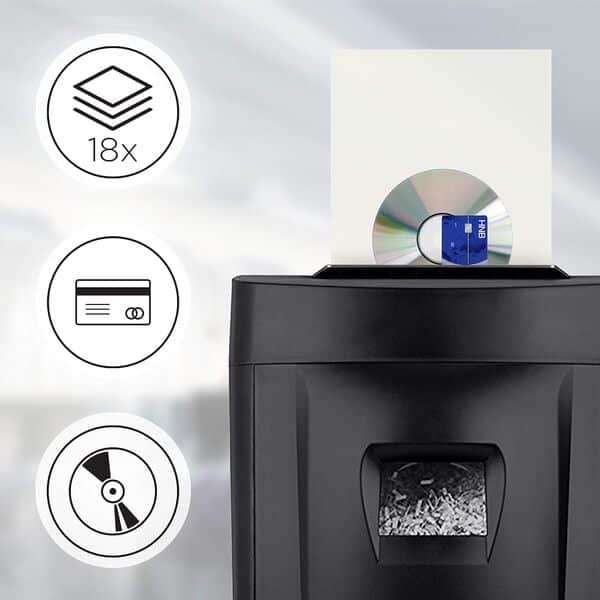 Duronic PS991 Destructeur de Documents 580W pour 18 Feuilles de Papier A4 Coupe croisée Réservoir de 31 L Retour en arrière Anti bourrage de Papier en conformité avec Le RGPD