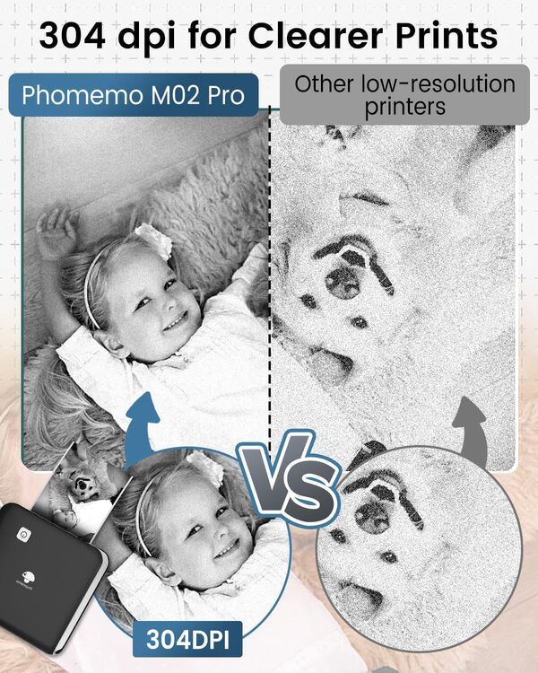 Phomemo Imprimante Portable, Mini Imprimante Thermique M02 Pro Petite Imprimante d'autocollants 300 DPI Imprimante sans Fil Bluetooth pour Les Notes d'étude, Les Autocollants, Les Étiquettes