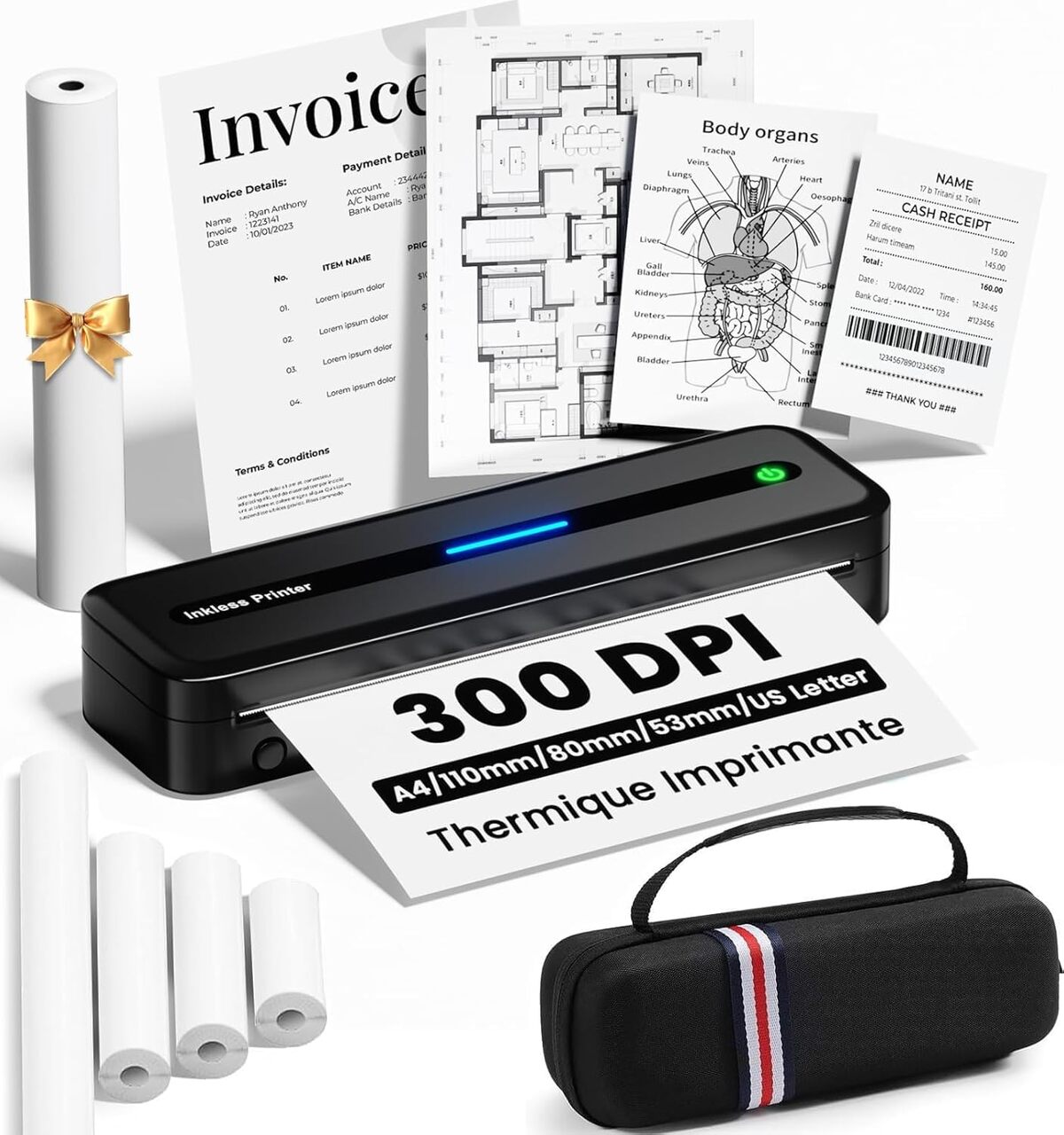 Test de l'imprimante portable 300dpi de 2600mAh : efficacité sans encre