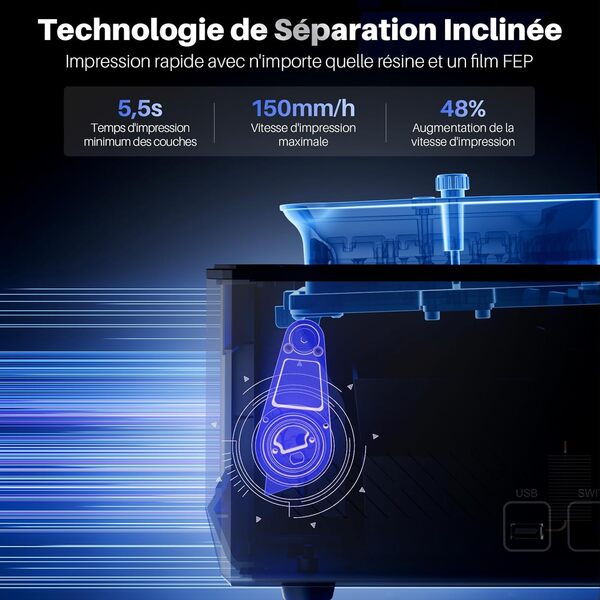ELEGOO Mars 5 Ultra Imprimante 3D Résine 9K MSLA, Nivellement Automatique, Impression 3D Rapide à 150mm/h, Caméra AI, Impression en Cluster WiFi, Grande Taille d'impression 153,36 * 77,76 * 165mm³