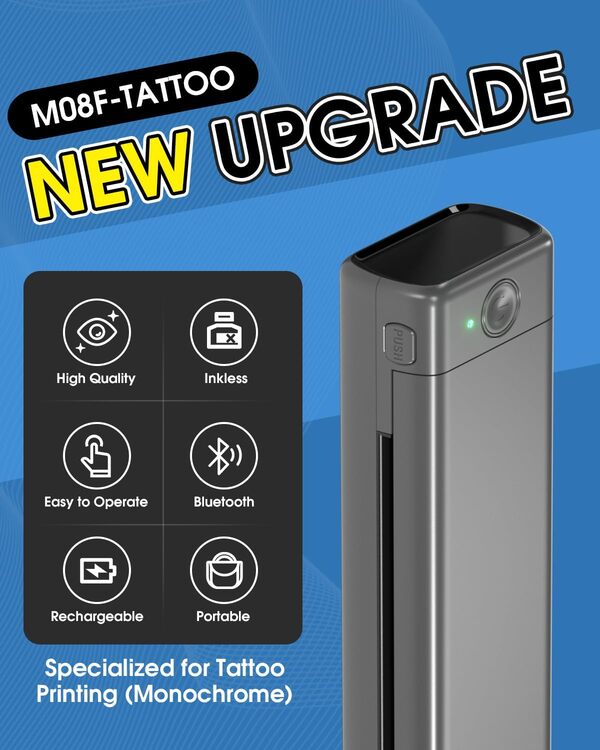 Phomemo M08F - Imprimante thermique Machine à tatouer Transfert de papier Imprimante thermique pour tatouage temporaire, pas besoin d'encre, compatible avec Smartphone & PC