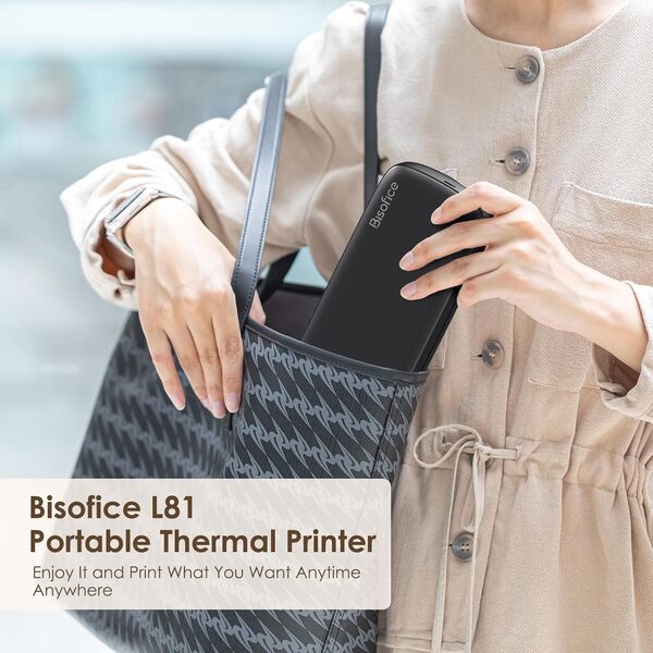 Bisofice L81 Imprimante Thermique A4, Imprimante Portable A4, Bluetooth Imprimante Portable sans Encre Compatible avec Android iOS pour Bureau, Voyage, étude, Maison, Noir