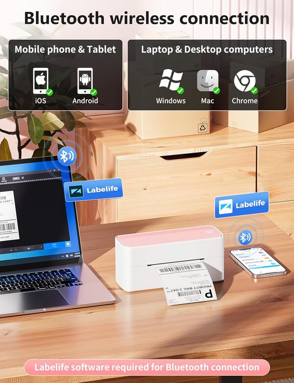Phomemo 241BT Imprimante Thermique Etiquette, Imprimante Etiquette Autocollante 4X6, Connectivité Bluetooth et USB, Compatible avec Smartphones, Windows, Mac