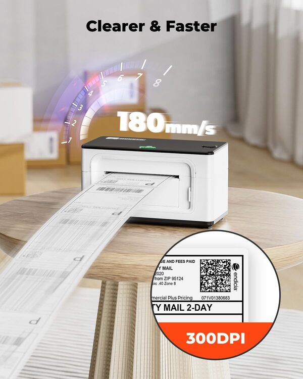 MUNBYN 941 300DPI Imprimante Thermique Bluetooth 4x6, sans Encre et Autocollante, Vitesse d'impression 150mm/s, Connexion USB/Bluetooth, Compatible avec Colissimo, UPS, Amazon, Ebay, Shopify