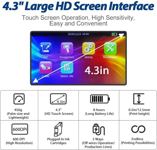 BENTSAI BT-HH6105B2 Etiqueteuse Portable pour l'impression du Code-Barres QR, de la Date de Production, du Logo de série et du numéro de série sur des Sacs en Carton, Bois, Verre, Plastique (Blue)