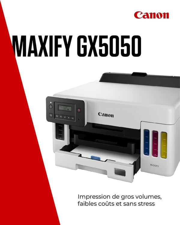 Canon MAXIFY GX5050 Imprimante A4 Couleur pour la Maison et Le Bureau, Imprimante Jet d'encre MegaTank, Connectivité Wi-FI, Ethernet et USB