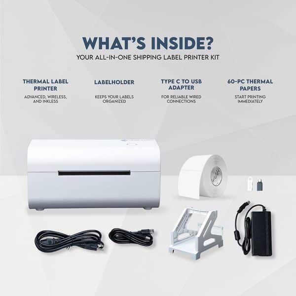 PURE BLEND OF GOODNESS PBG Imprimante d'étiquettes thermiques sans fil – Imprimante d'étiquettes d'expédition Bluetooth 4 x 6, compatible avec Android, iPhone et Windows, idéale pour Amazon, Ebay,