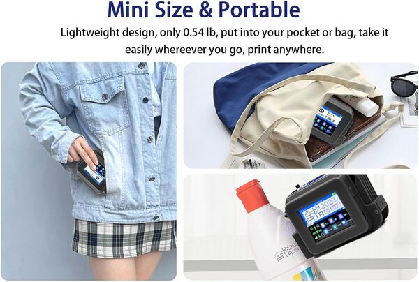 Eurannit Imprimante àJet d’Encre Portative XMINI 12,7 mm, Mini imprimante de Codage pour Codage de Texte, QR Code, numéro de lot, Logo, Date – Encre séchage Rapide 42 ML, Noir