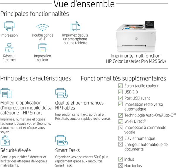 HP Color LaserJet Pro M255dw Impression rapide recto/verso laser couleurs Wifi