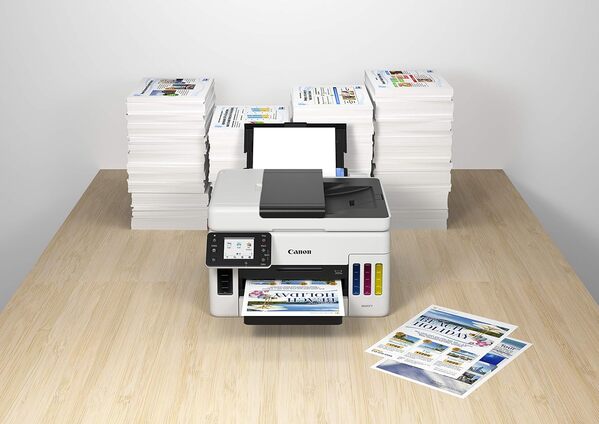 Canon MAXIFY GX6050 Imprimante A4 Couleur pour la Maison et Le Bureau, Imprimante, Copieur et Scanner Jet d'encre MegaTank Tout-en-Un, sans Fil, Connectivité Wi-FI, Ethernet et USB