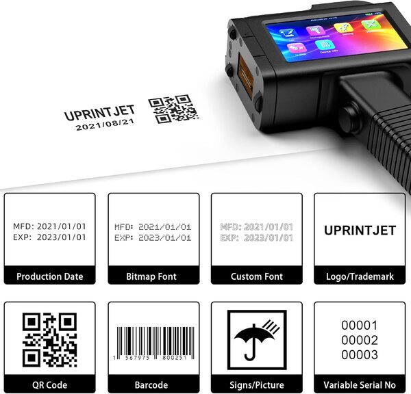 B35 Imprimante à Jet d'encre Portable, Hauteur d'impression 2,5~25,4mm Machine de Codage à Jet d'encre Portable pour Date Image Logo Numéro de lot Variable Texte Code à Barres Code QR
