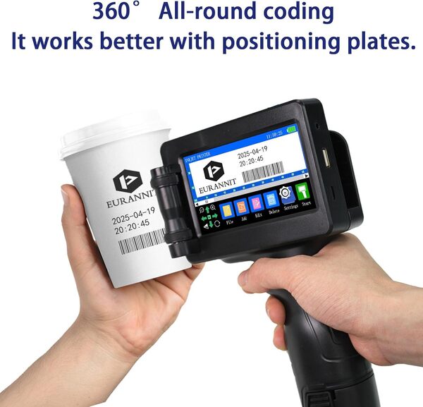 E55 Imprimante Jet d'encre Portable - Buse 12,7mm, Encre Rapide W6900K pour Carton, Métal, Plastique, Codes QR, Logos et Numéros de Série