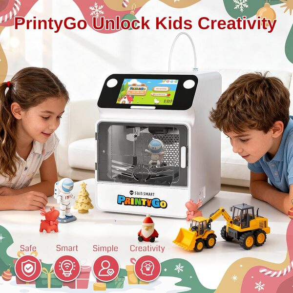 Imprimante 3D PrintyGo Mini pour Enfants, 600 mm/s, nivellement Automatique, idéale pour Les débutants, Conception sécurisée pour Les Enfants, contrôle Wi-FI/Application, Cadeau éducatif STEM