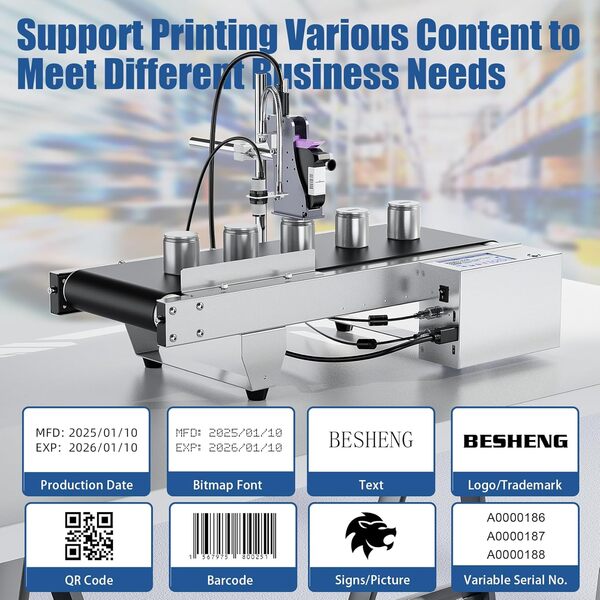 JS740 Machine de Codage à Jet d'encre avec Cartouche d'encre à Séchage Rapide de 42 ML, Machine de Codage Automatique à Jet d'encre pour Texte Date Numéro de Série Logo Code-Barres QR Code
