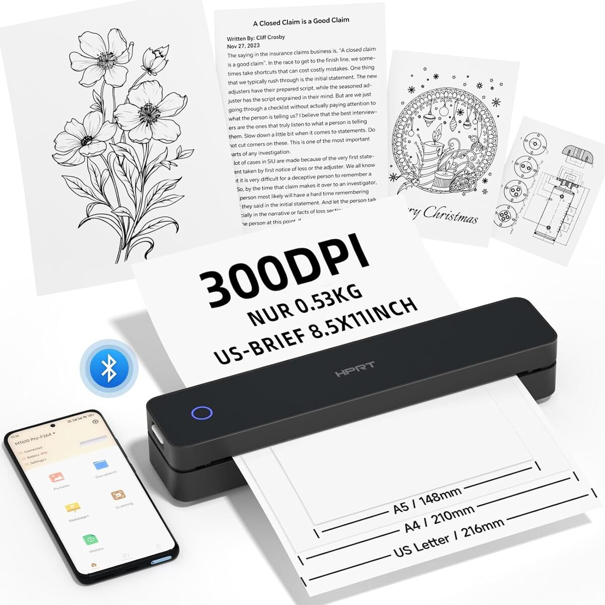 Test de l'imprimante portable HPRT sans fil : compatible Bluetooth et formats A4