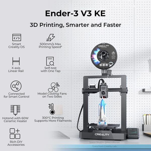 Creality Ender 3 V3 KE Imprimante 3D, Vitesse d'impression Max de 500 mm/s, contrôle Intelligent de l'écran, autonivellement avec CR Touch, extrudeur Sprite Direct amélioré, 220x220x240mm