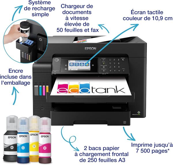 Imprimante multifonction A3+ EcoTank ET-16600 avec Wi-Fi, réservoirs d’encre et fax