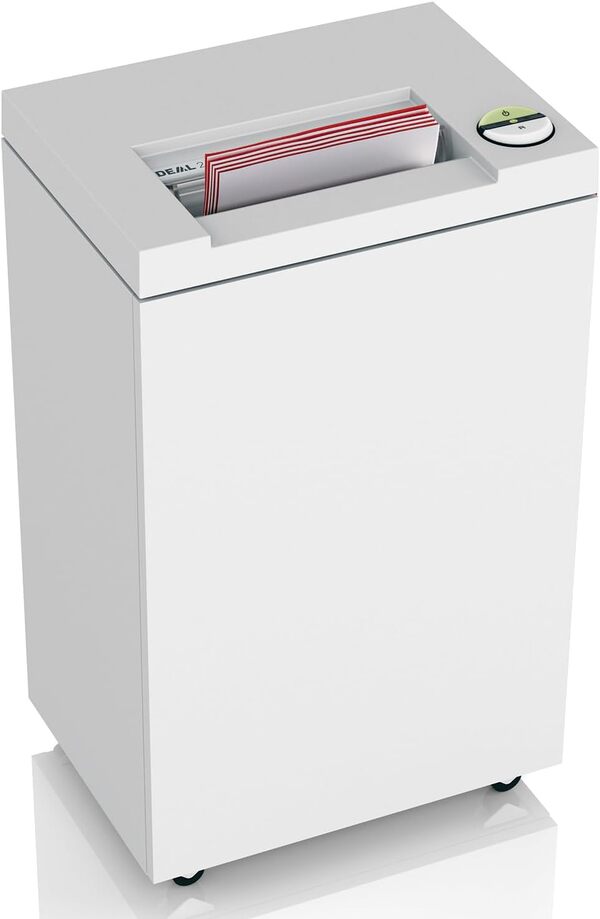 IDEAL 2445 Destructeur de documents, niveau de sécurité P-2, coupe fibres 4 mm, capacité de 18 feuilles, corbeille de 35 L, détruit également les trombones/agrafes et les cartes de crédit
