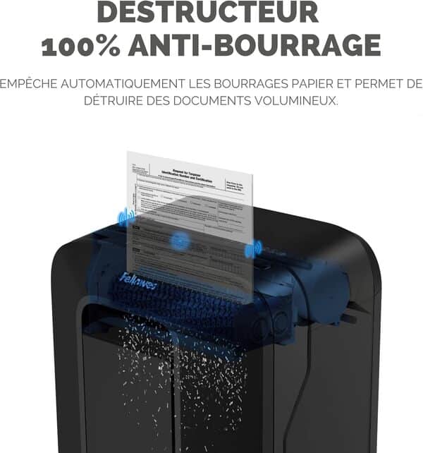 Fellowes Destructeur Powershred LX201, destructeur de Documents Coupe Micro 12 Feuilles pour Petites Entreprises et télétravail, Technologie SafeSense, 100% Anti-bourrage Papier - Noir