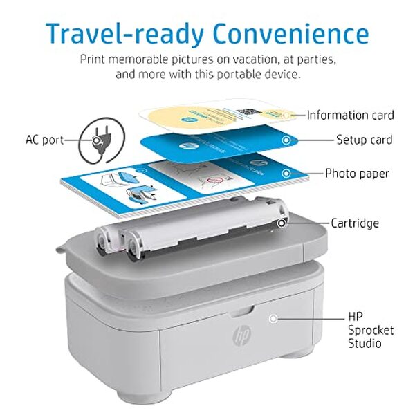 Découvrez l'imprimante HP Sprocket Studio Plus, idéale pour imprimer des photos 4x6 pouces. Connectez-la facilement en Wi-Fi et imprimez vos souvenirs en haute qualité depuis votre smartphone. 男