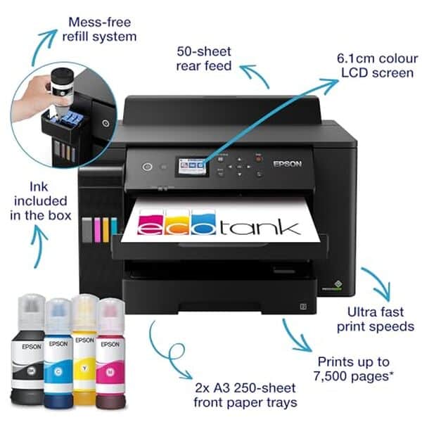 Découvrez le test complet de l'imprimante Epson EcoTank ET-16150 avec ses fonctionnalités Wi-Fi, sa qualité d'impression et ses avantages économiques pour un usage professionnel ou domestique