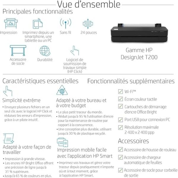 Découvrez l'efficacité et la précision du traceur HP DesignJet T250 24 pouces : une solution idéale pour les professionnels cherchant une impression de haute qualité.